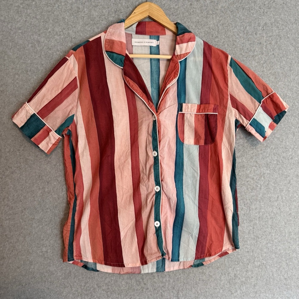 Desmond & Dempsey Pajama Top Size L - Button Down Collared Tapered Lightweight